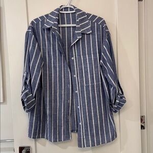 Blue and White Striped Button-Up Shirt